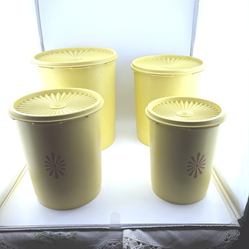 Vintage Tupperware Servalier Harvest Gold Canister Nesting Set 4pc with Lids